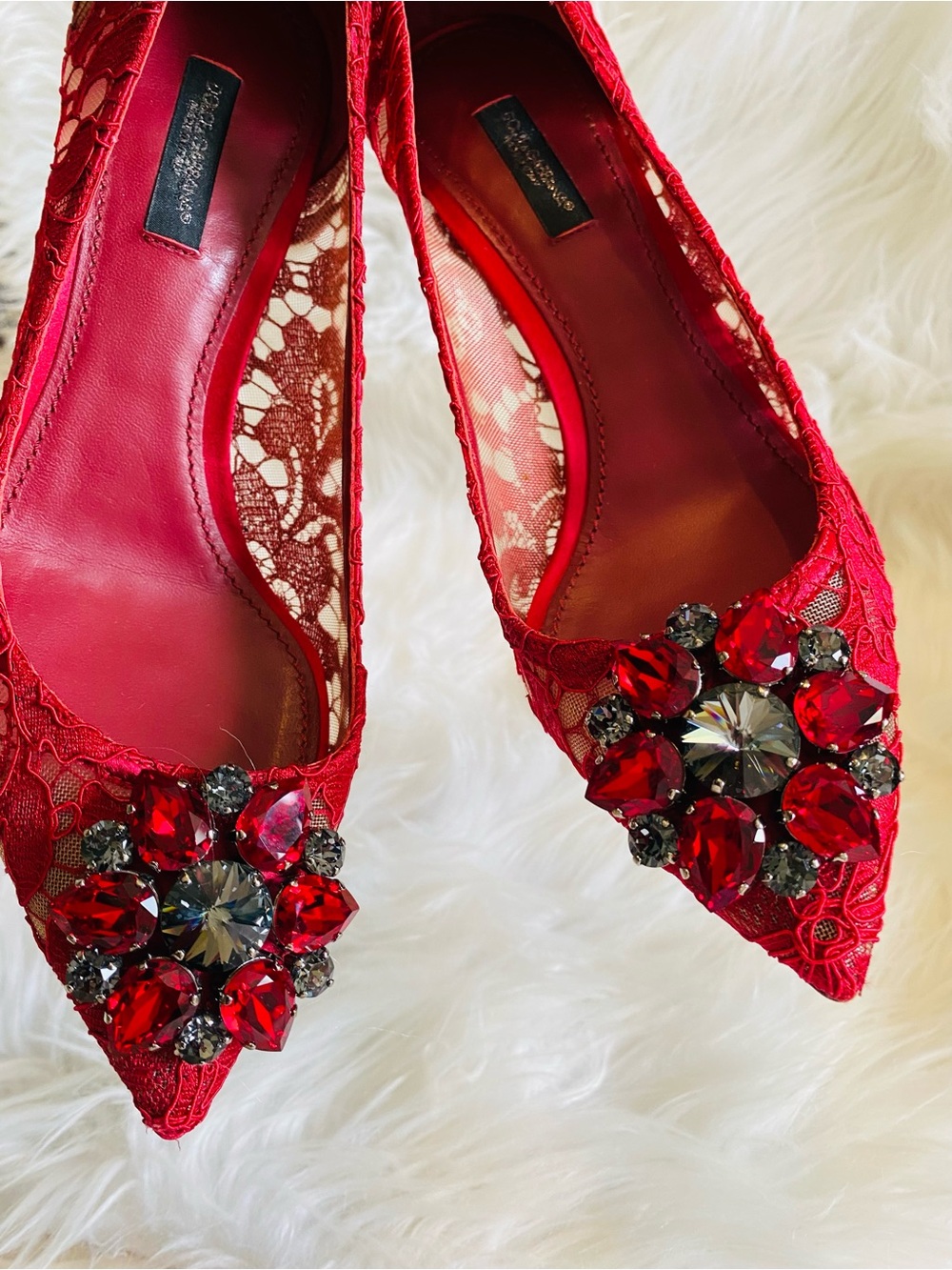 Dolce & Gabbana Bellucci Taormina Silk & Lace Pumps w Swarovski Crystals.